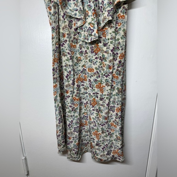 Rebecca Taylor 100% Silk Cream Orange Purple Floral Print Ruffle Mini Dress 10 - Picture 6 of 13